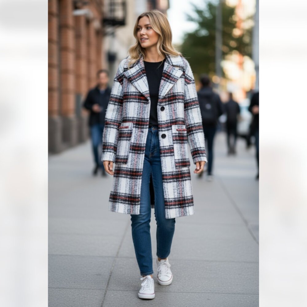 NWT Bernie Bernardo X Nordstrom All the Best Things Plaid Long Coat XXL